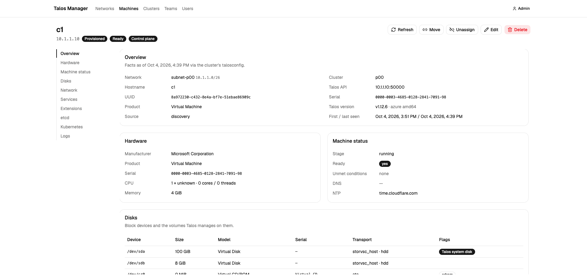 Machine details: overview, hardware, machine status